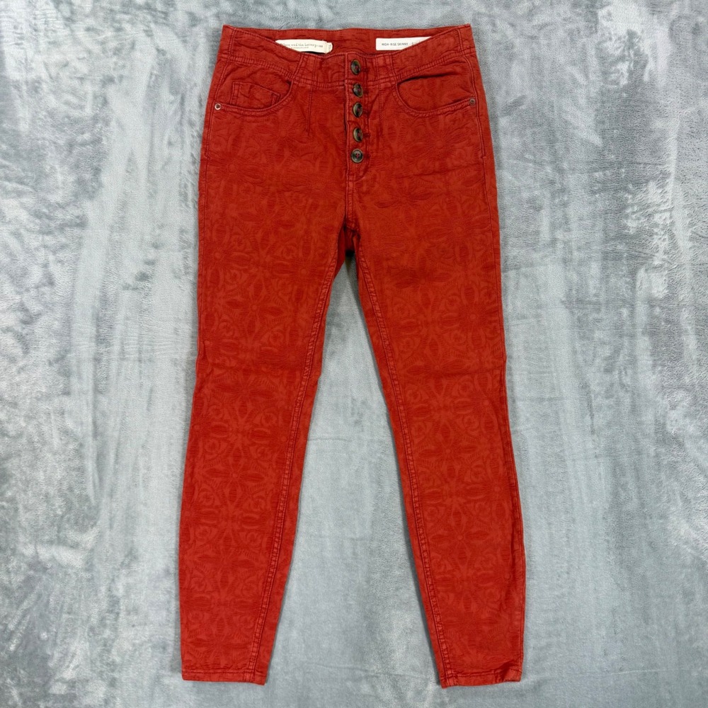 Pilcro and the Letterpress Jacquard Skinny Jeans Women's Size 27 Rust Orange